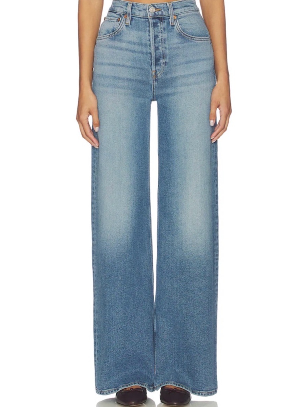 Re/Done High-Rise Wide Leg Jeans in Light Blue Denim